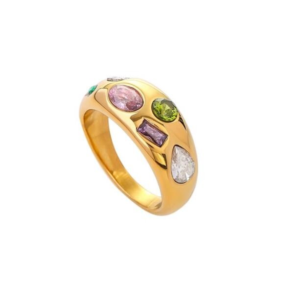 18K Gold-Plated Colorful Zircon Ring - Picture 3 of 7